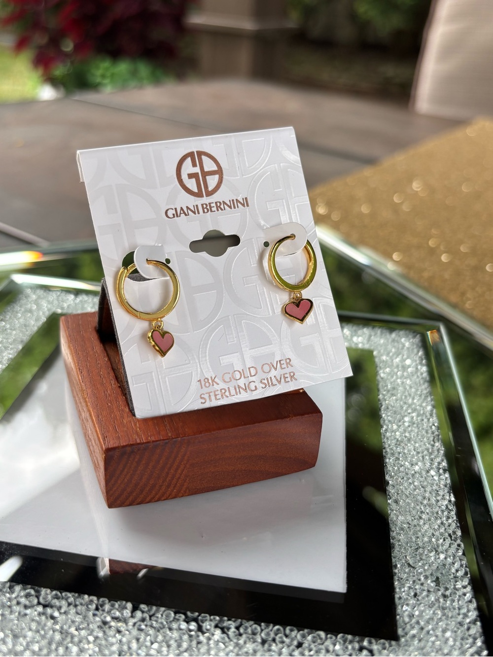 Giani Bernini Gold Hoop Earrings with Pink Heart Charms - Picture 4 of 6